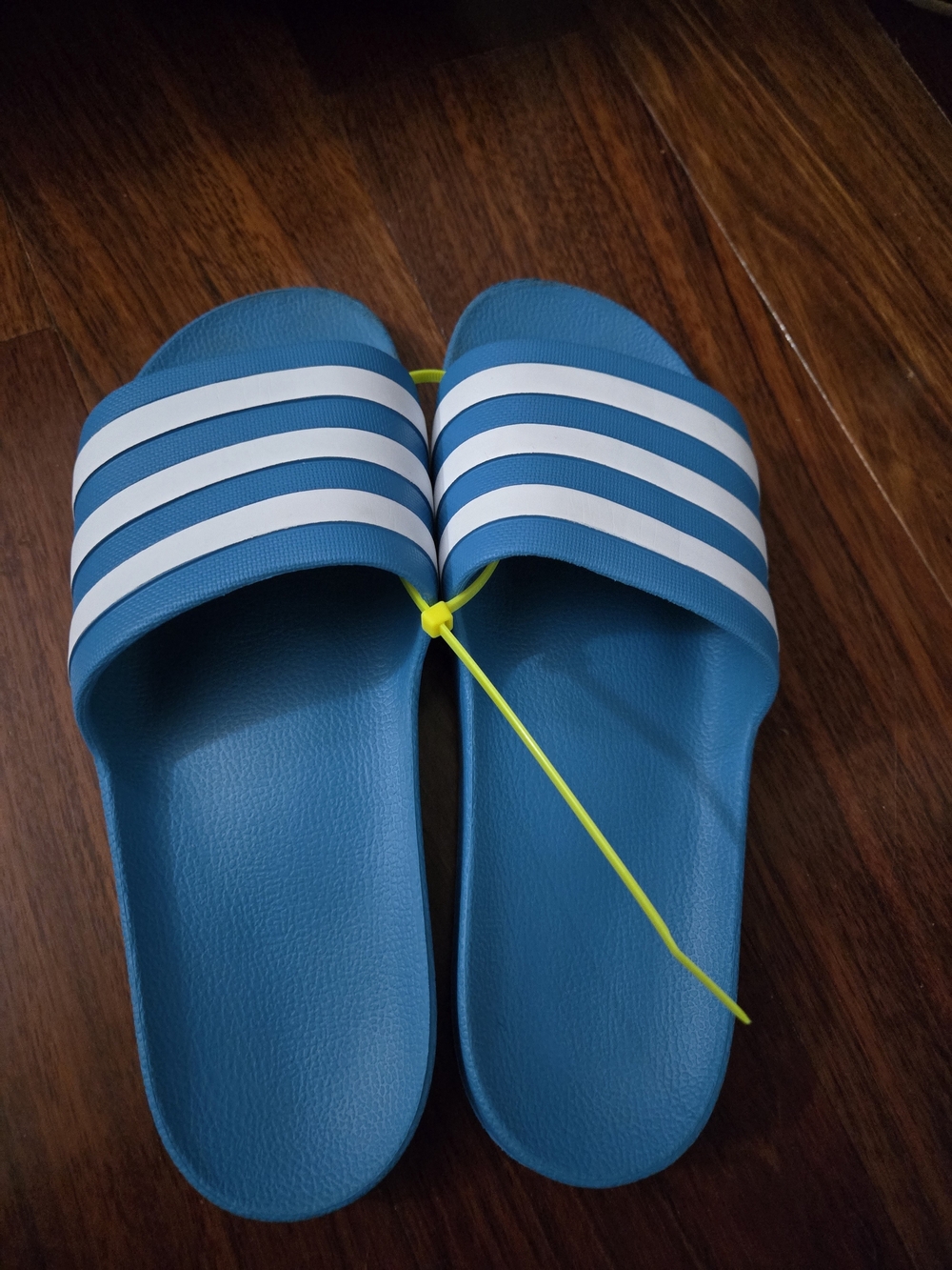 adidas Blue Slide Sandals with White Stripes